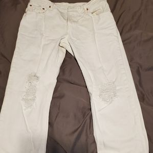 Womens white 501 distressed jeans